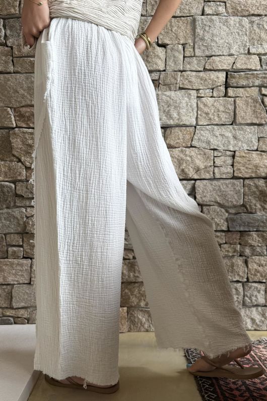 Rustic Nature Bubble Cotton Split Kick Pant White